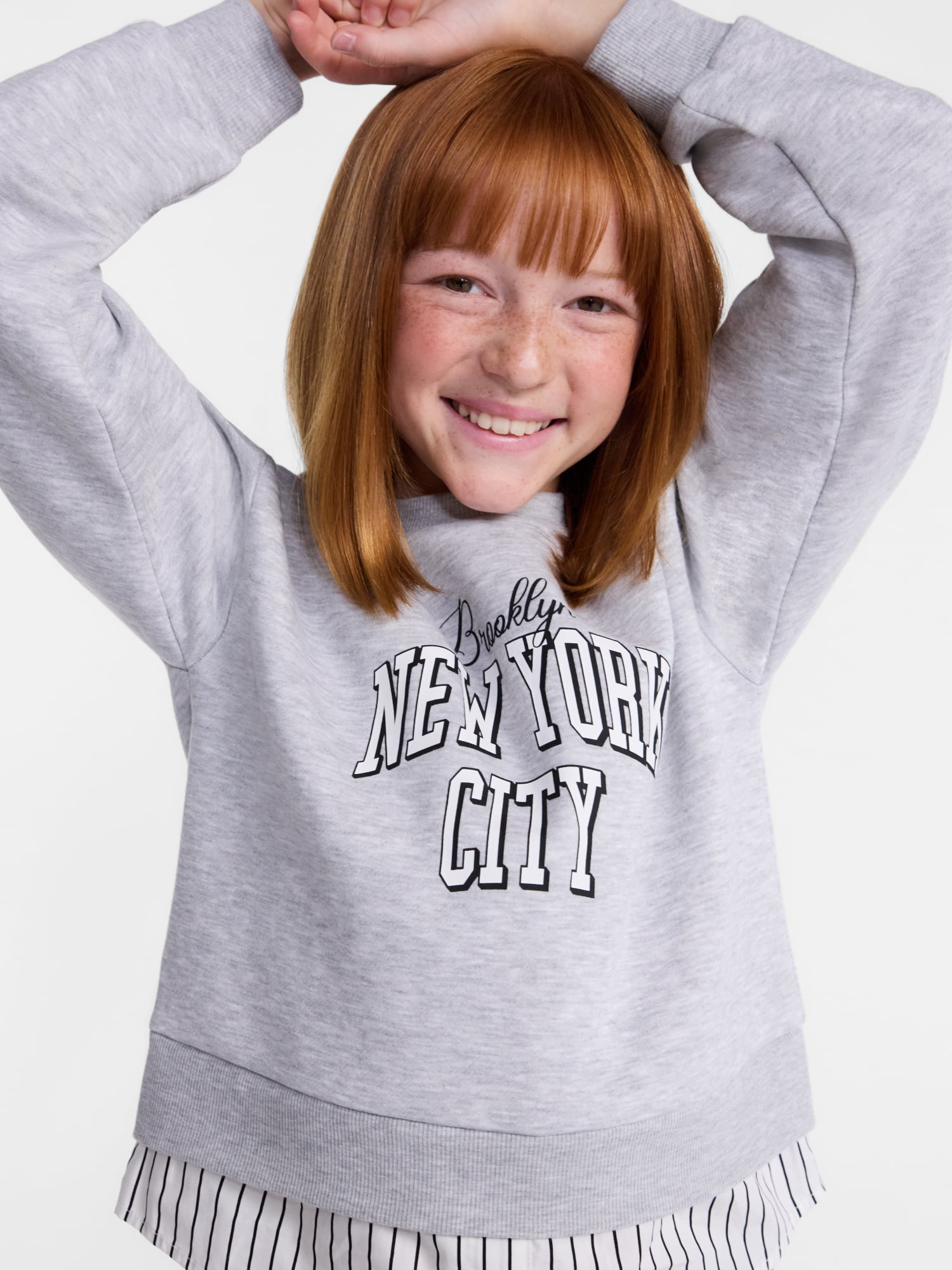 Wonder Nation Girls Double Top with Long Sleeves, Sizes 4-18 & Plus