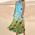 thumbnail image 2 of RKSTN Robes d'Été pour Femmes Décontractées Fluides Amples Grande Taille Robes avec Poches Mode Bohème à Imprimé Floral Sans Manches à Col Rond Robes Maxi, 2 of 5