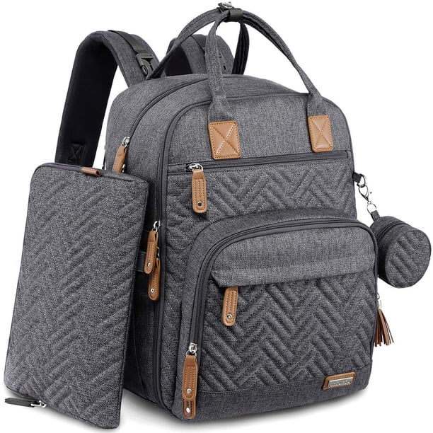 Mochila para pañales, 4 en 1, grande, impermeable, gris oscuro