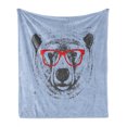 thumbnail image 1 of Hipster Soft Flannel Fleece Throw Blanket, Whimsical Grunge Portrait of a Polar Bear with Glasses, Cozy Plush for Indoor and Outdoor Use, 50" x 70", Ceil Blue Vermilion, by Ambesonne, 1 of 5