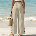 thumbnail image 4 of Lmueinov Womens Cotton Wide Leg Pants Elastic Waist Casual Trousers with Decorative Buttons Solid Color Flowy Long Pants for Summer Beach Vacation Clothes, 4 of 6