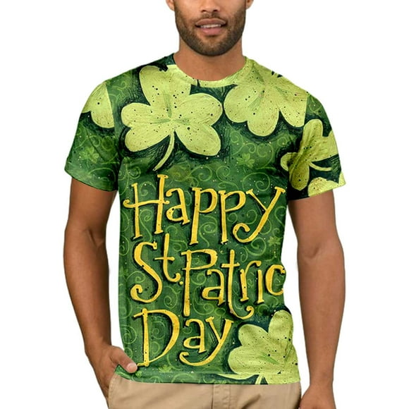 PMUYBHF Men Shirts Graphic Mens St Day Short Sleeve T Shirt Holiday Celebration Green Gold Print T Shirt Graphic Tees Men Rapper Album Turtle Neck Shirt Men