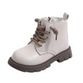 thumbnail image 2 of Cethrio Little Girls Lace Up Boots, Comfortable Fall Winter Round Toe Non-Slip Ankle Boots Beige Size 12.5 Little Kids, 2 of 8