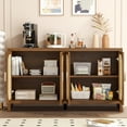 thumbnail image 4 of Sideboard Cabinet with 4doors, Buffet Cabinet, Rattan Cabinets with Storage, for Kitchen Living Room, Walnut, 4 of 6