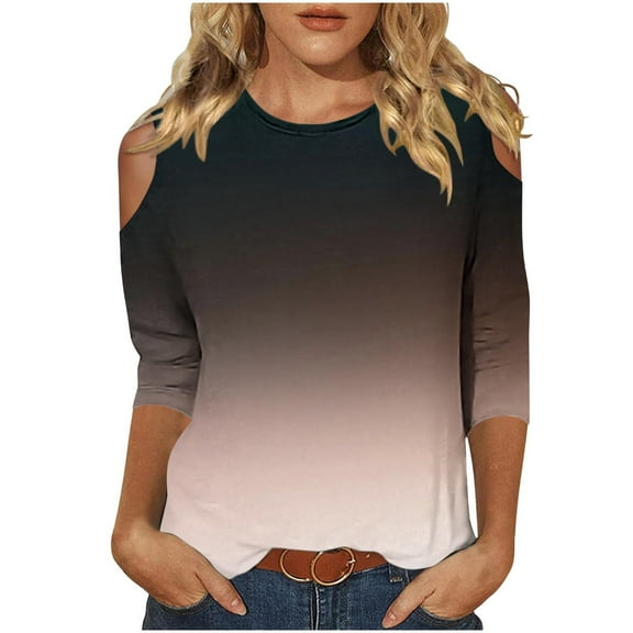 Virmaxy Womens Blouses Long Sleeve Shirt Women Casual Fashion Solid Color Button T-Shirt Long Sleeves One Shoulder Top Blouse Tops Brown-1 L