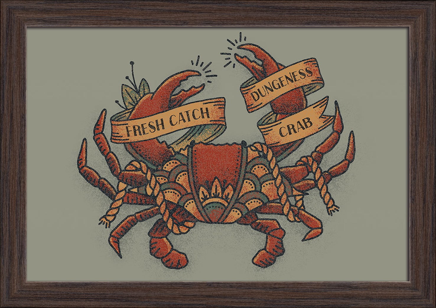 Dungeness Crab Tattoo Design - Lantern Press Artwork (18x12 Giclee Art Print, Gallery Framed, Espresso Wood) - Walmart.com