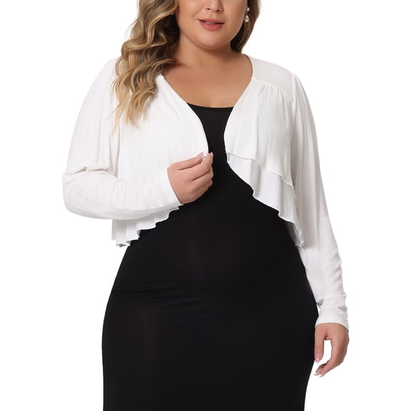 Unique Bargains Women Plus Size Long Sleeve Elegant Cropped Cardigans Shrugs Bolero 1X White