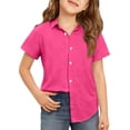 thumbnail image 3 of LTTVQM Dress Shirts for Girls Boys Short Sleeve 2026 Spring Summer School Uniform Casual Cute Button Down Shirt Hot Pink 9-10 Years, 3 of 6