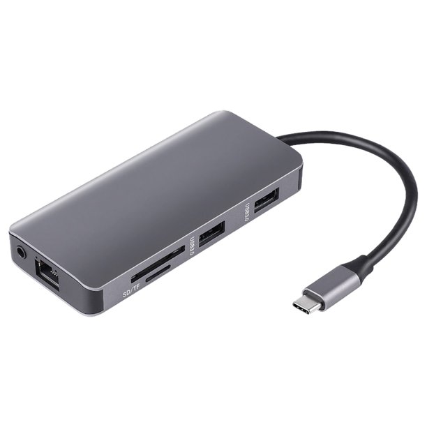 9-en-1 tipo C Hub 2 USB3.0 y 1 adaptador multipuerto de puertos USB C PD 100W para computadora portátil