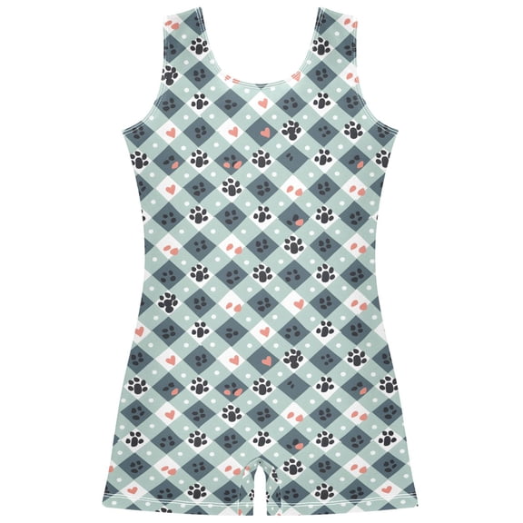Gymnastics Leotard Sleeveless Much Dog Paw Print Stretchy Dance Bodysuit Breathable Athletic Ballet Yoga Outfit for Ages 3-14