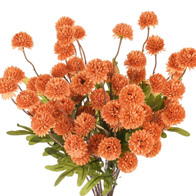 Uxcell 12 Paquete de Flores de Bola de Crisantemo Artificial 20.08 pulgadas 5 cabezas Ramos de Crisantemo de Seda Falsos Naranjas