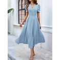 thumbnail image 4 of Women A Line Dress Formal Summer Elegant Dresses Trendy Casual V Neck Dress Short Sleeve Vacation Cocktail Dress Light Blue XL, 4 of 7