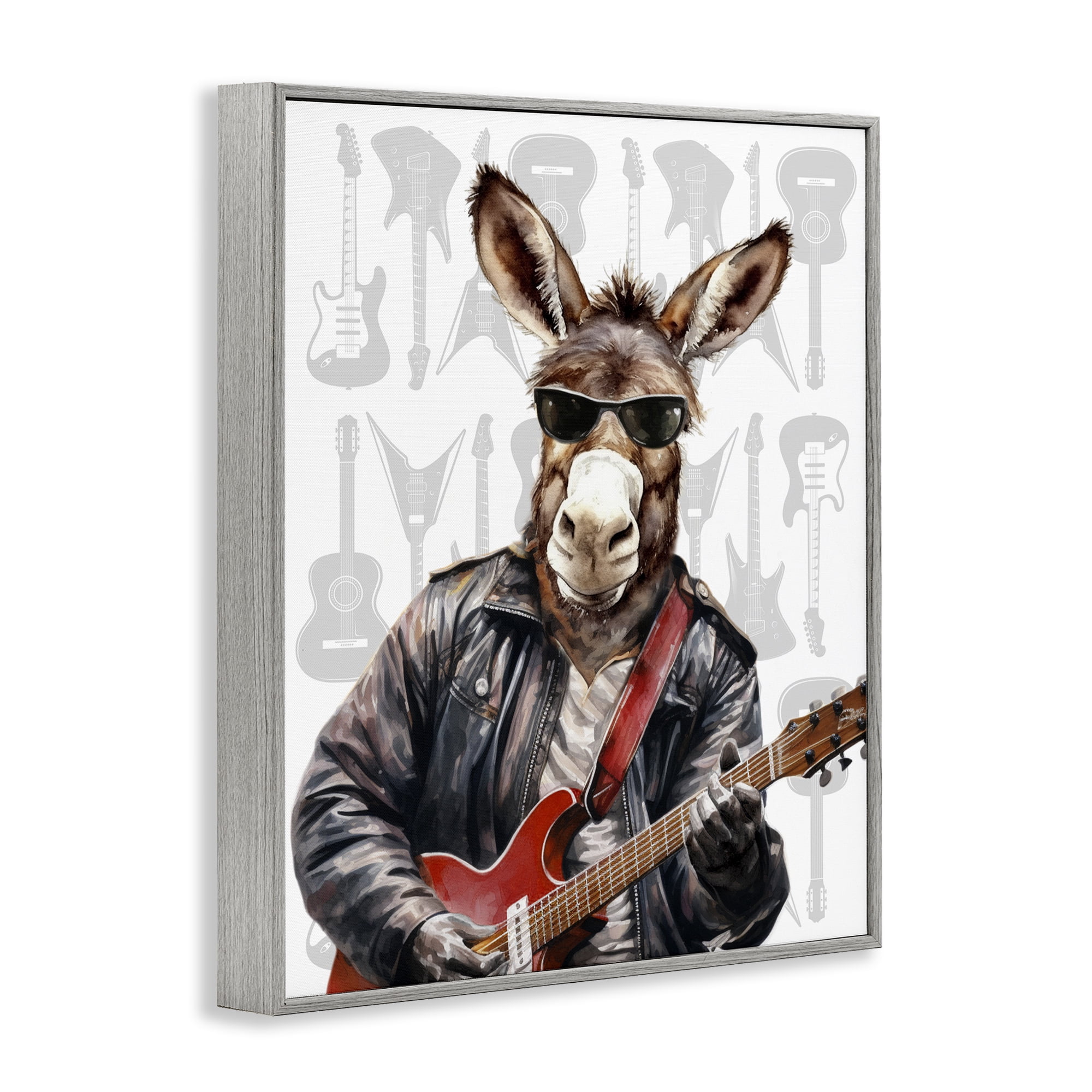 Stupell Industries Performing Musician Donkey Gray Framed Giclee Art, design by CAD Designs