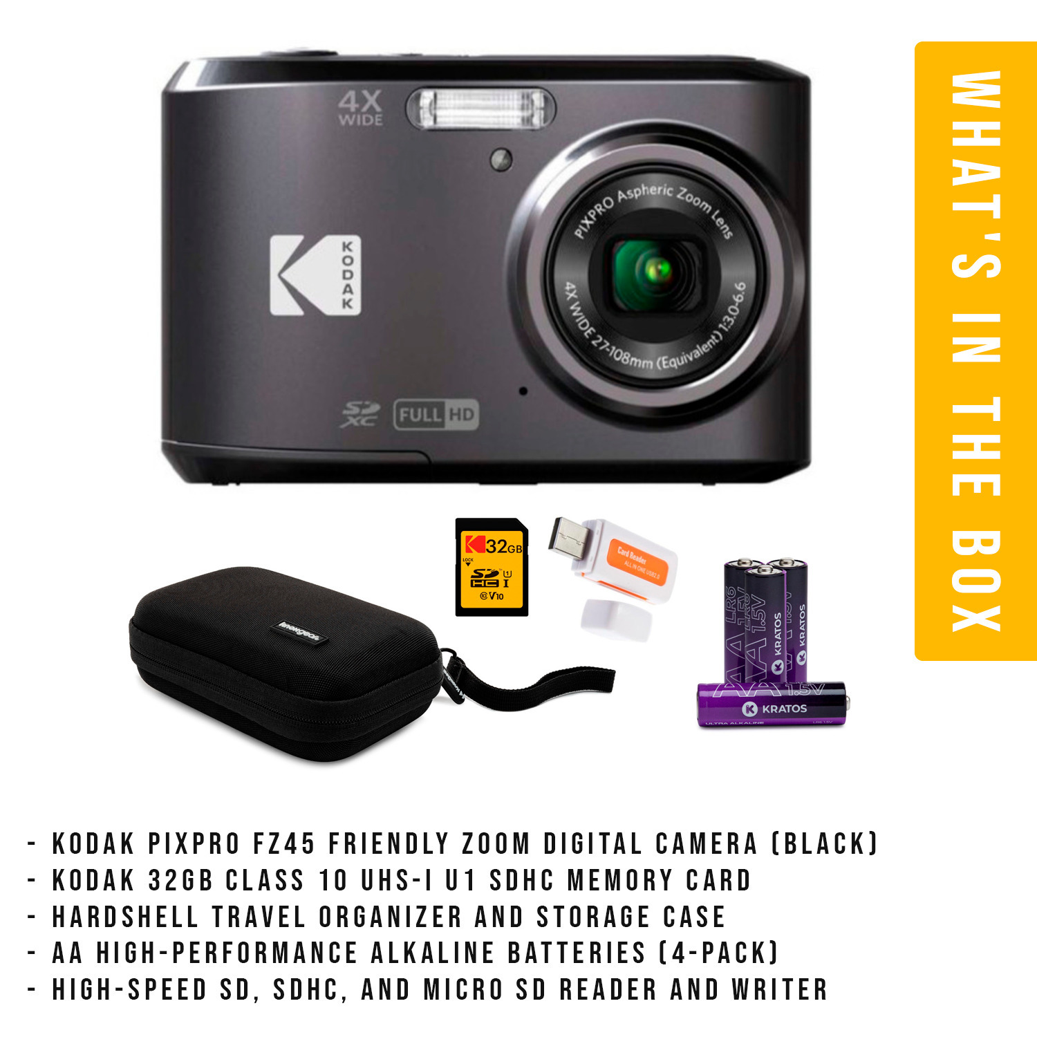 Kodak PIXPRO FZ45 Friendly Zoom Digital Camera (Black) Bundle with