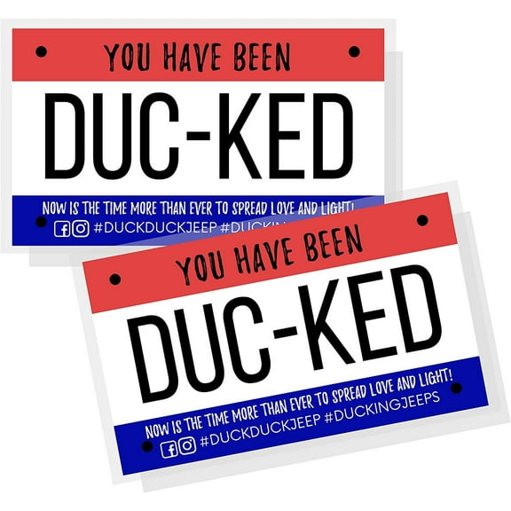 Crafters Cup You've Been Ducked Card  50 Pack  Duck Duck Tag 3.5 x 2'' Business Card Size  Red, White & Blue License Plate Design