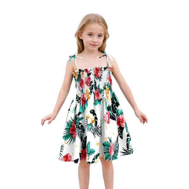 Robe Fille Tout-Petit Bébé Été Imprimé Floral Robe à Bretelles Légère Décontractée avec Attaches Réglables pour Plage Robes Bébé Rouge 4 Ans-5 Ans