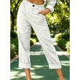 thumbnail image 2 of Womens Casual Linen Capri Cargo Pants Loose elastic Waist ankle Cropped Trouser with Pockets and Button, 2 of 5