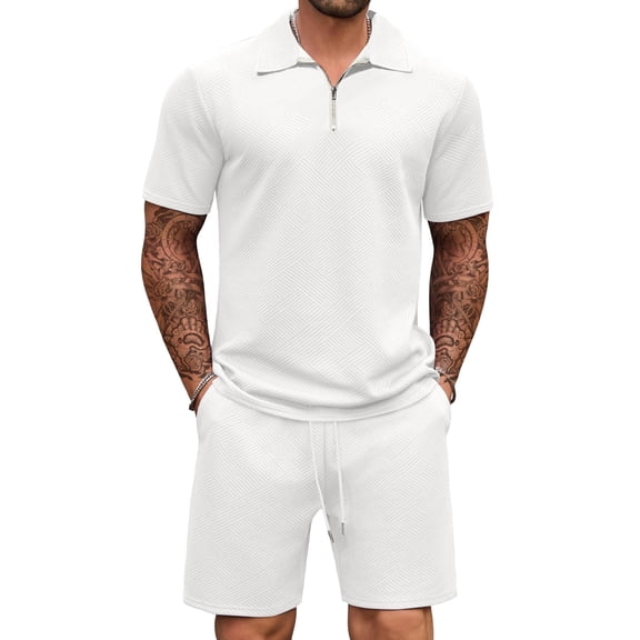 COOFANDY Mens Tracksuit Casual 2 Piece Quarter Zip Polo Shirt and Shorts Set Athletic Jogging Sports