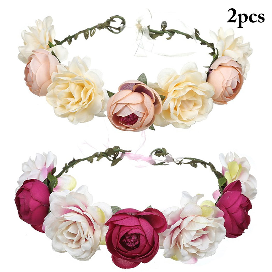 Bohemia Floral Headband Pink Rose Flower Crown Headpiece For Holiday Party Gift 