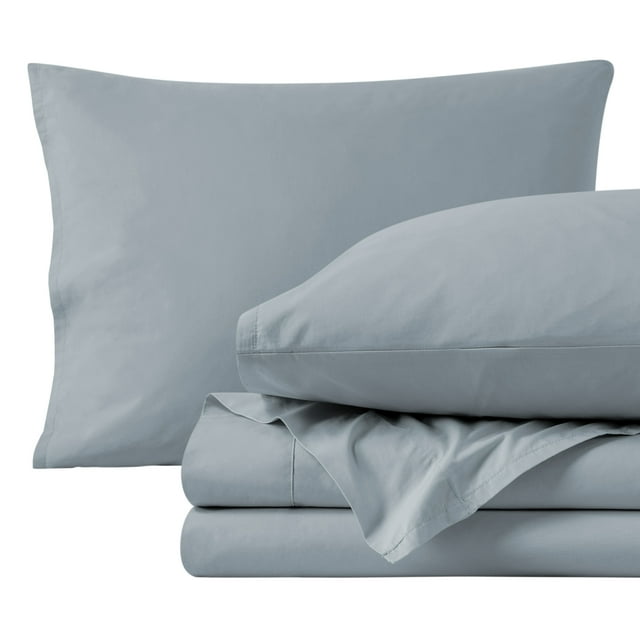 Bare Home Organic Percale Sheet Set - 300 Thread Count - 100% Organic Cotton - Twin XL, Dusty Blue