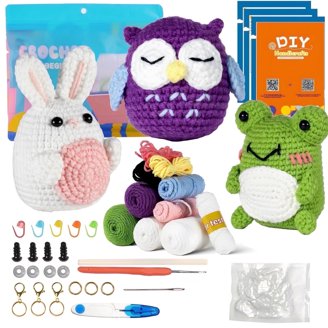 Crochet Kit For Beginners Animal Cat Crochet Kit For Adults Kids, Knitting Kits Complete Crochet Set With Step-by-Step Video Tutorials, 4pcs Cat...