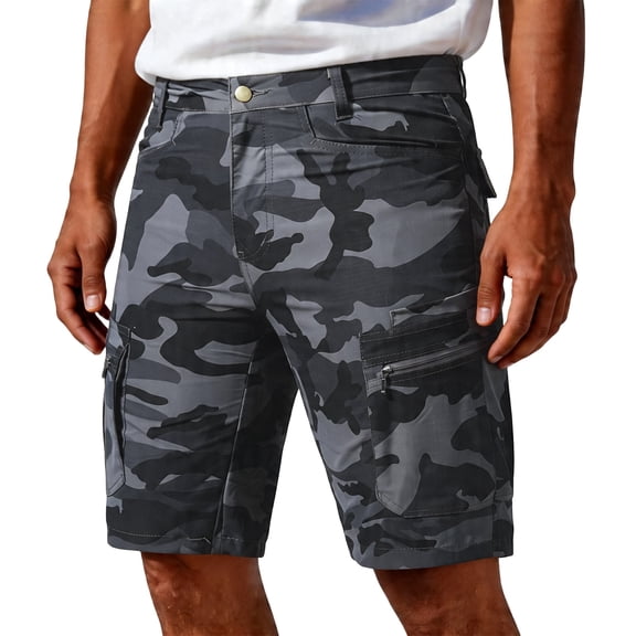 Dresfit Camo Shorts Men Baggy Cargo Shorts Summer 2026 Big and Tall Multi Pockets Work Carpenter Shorts Elastic Waist Open Bottom Hiking Short Pants Gray