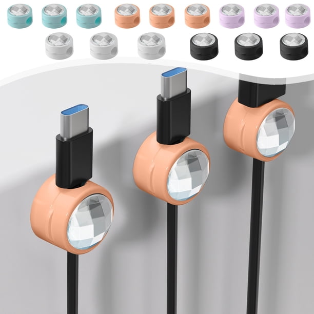Clips organizadores de cables (pack de 3) - Gestión de cables de sobremesa para cables de carga y cables USB, montaje adhesivo, negro/verde/blanco/naranja