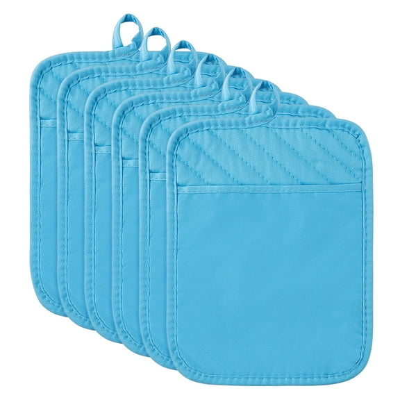 Belanttega 6-Piece Water Blue Potholder Cotton Square Hot Pad Set - Washable Durable Non-Slip Heat Resistant Kitchenware for Pots, Pans, Table Protection Oven & Grill – Ideal for Baking Outdoor BBQ