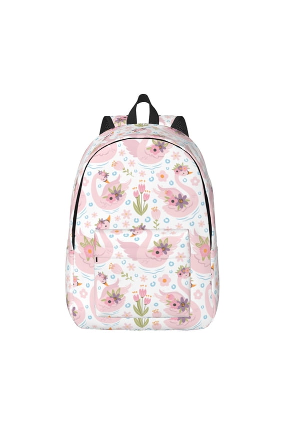 Swan And Flowers Print Canvas Backpack Travel Rucksack Unisex Knapsack 15.7/17.7Inch Laptop Backpack for Work,College -Medium