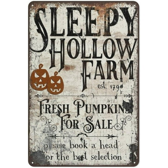 Sleepy Hollow Farm,Halloween Decor,Vintage Halloween Sign,Vintage Fall Signs,Antique Signs,Oversized Wall Art Vintage Metal Aluminum Tin Sign Wall Art 8"x12"