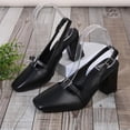 thumbnail image 6 of Miluxas Women's Slingback Heels Low Chunky Heel Buckle Strap Pumps Square Toe Wedding Dress Shoes Black 6.5(38), 6 of 9