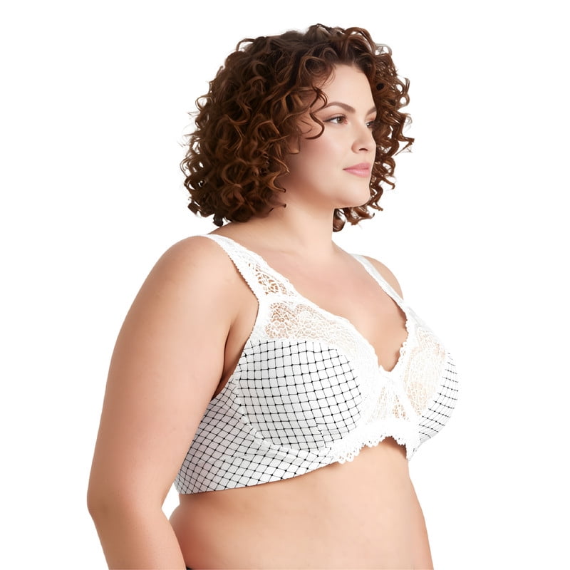 Curve Muse Women's Minimizer Unlined Underwire Bra With Lace Embroidery-2 pack-Buttermilk Print,Blue Print-34B