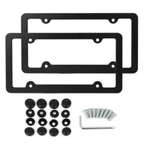 Unique Bargains 2 Pcs Black Aluminum Alloy Car Front Rear License Plate Frame Bracket 4 Hole w/Screws