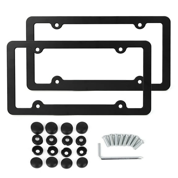 Unique Bargains 2 Pcs Black Aluminum Alloy Car Front Rear License Plate Frame Bracket 4 Hole w/Screws