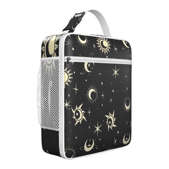 Gothic Starry Night Lunch Box for Adults - Moon & Stars Pattern, Insulated Reusable Leakproof Cooler Bag with Shoulder Strap for Work/Travel