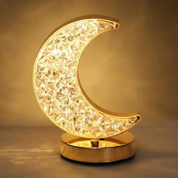 Crescent Moon Table Lamp, Stepless Dimmable Touch Lamp with 3 Colors, Rechargeable Night Light with USB , Living Room Home Decor