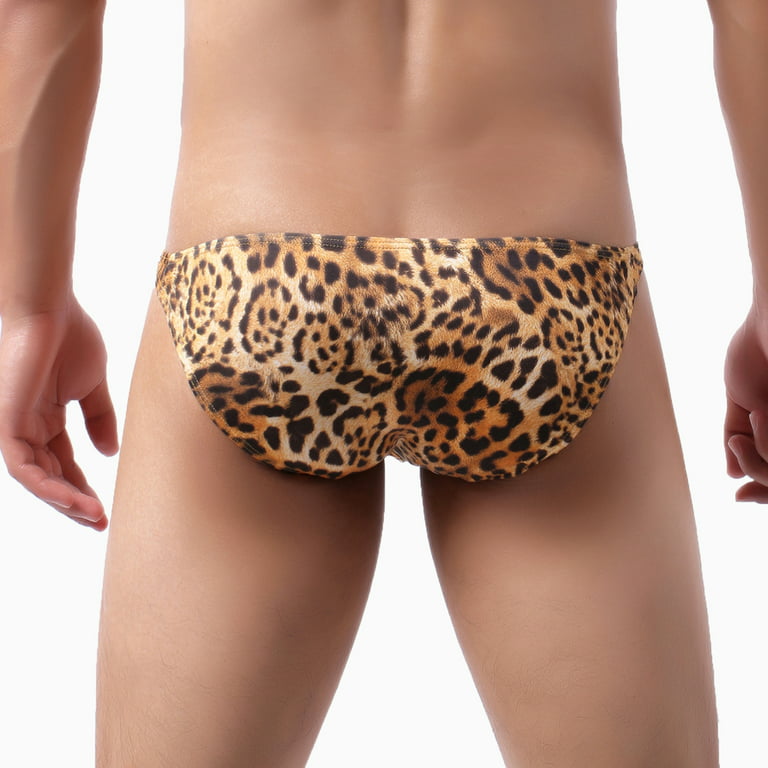 Fashion Leopard Print Low Waist Men Briefs Breathable Underwear  Underpants-Yellow XL - Yellow