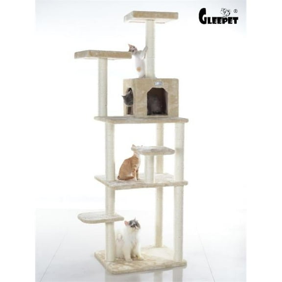 GleePet  74-Inch Real Wood Cat Tree With Seven Levels  Beige