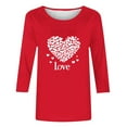 thumbnail image 4 of VgaVtl T Shirt Women Red Valentines Day 3/4 Sleeve Ladies Tops Heart Graphic Regular Funny for Gifts Leisure Tops, 4 of 4