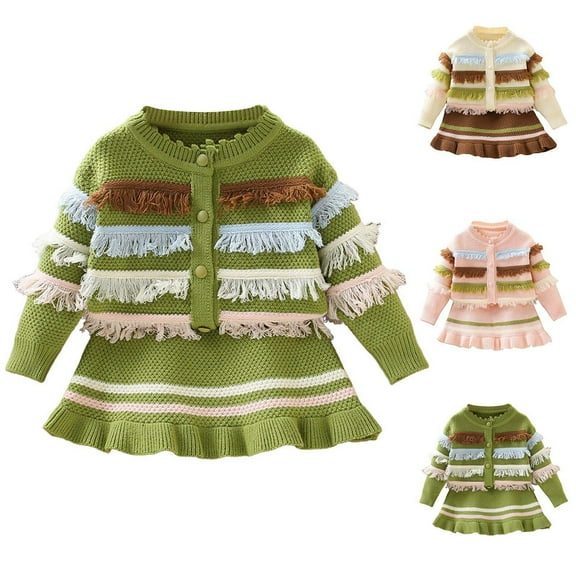 Bixock Fall Kids Clothes Sets Knit Long Sleeve Cardigan Knit Skirt 2-Piece Set for Girls Size 2-10