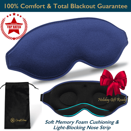 ComfiTime Memory Foam Sleep Mask - 100% Blackout 3D Eye Mask for Sleeping, Eye Covers for Men & Women, Contour Blindfold with Nose Baffle for Adult, Soft Travel Eye Blinders Night Mask, Blue