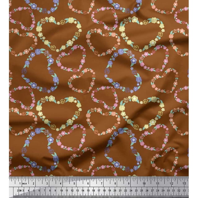 Soimoi Poly Georgette Fabric Floral & Heart Print Fabric by The Yard 42 Inch Wide
