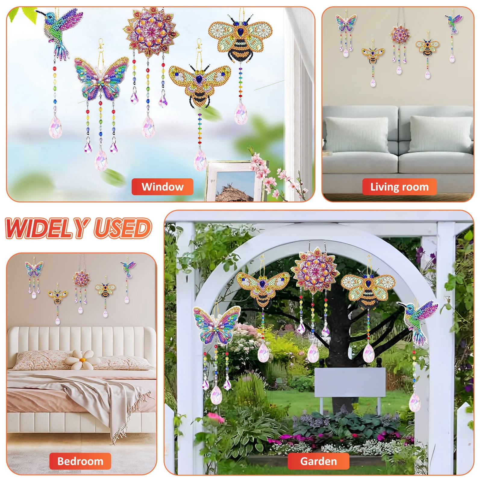 5Pcs Diamond art Kits for Kids/Adults, Crafts for Kids Ages 8-12, DIY Diamond Painting art Wind Chimes Crystal Window Suncatcher Craft, Birthday Gifts for 7 8 9 10 11 Year Old Girls