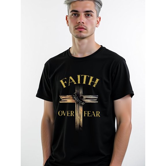 Faith Over Fear Cross Tee Mens t shirt black 2026 elegantly Summer wear Vintage-inspired, comfortable fit Trendy Unisex Shirt Graphic Tee tshirts
