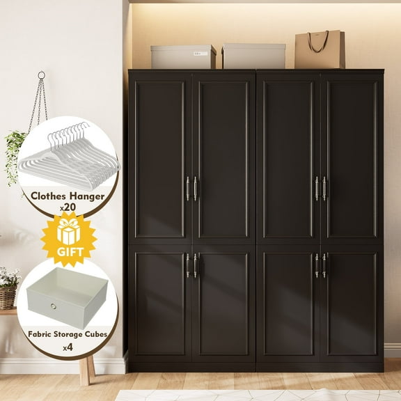 MEISSALIVVE Wardrobe Closet with 8 Doors and Hanging Rod