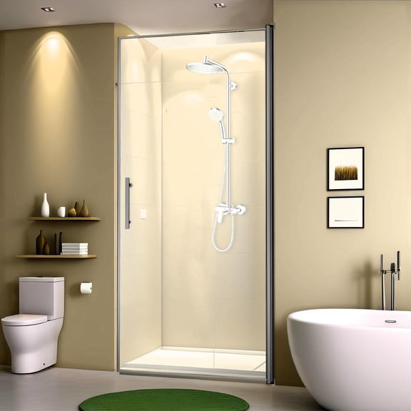 Barara King 34*72" Best Shower Door with Pivot Swing Matte Black All-sealed Design, 1/4" Thickness Glass Shower Door for Bathroom, Black
