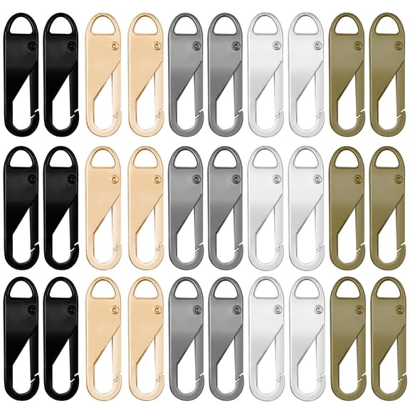 Deally 30pcs Detachable Zipper Repair Kit - Metal Zipper Pull Tabs for Luggage, Clothing, Backpacks, Boots, Purse (Black Silver Grey Gold Bronze)