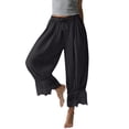 thumbnail image 2 of Womens Y2K Style Bloomers Lace Trim Cropped Pajama Pants Mid Rise Ruffled Hem Pantaloons for Sleepwear and Lounge Outfits 2026 Black L, 2 of 7