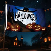 Deago Halloween House Flag 3x5 Ft Pumpkin Jack O Lantern Bat Spider Banner Halloween Party Supplies Indoor Outdoor Decoration (Blue)