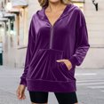 thumbnail image 3 of Jowamay Velvet Half Zip Hoodies Women Half Zip Casual Long Sleeve Hooded Sweatshirts Loose Pullover Tops for Travel, 3 of 7